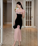 手作りドレスロングドレスオフショルダーチュールフリルフラワーセクシー高級感マーメイドドレス宴会パーティー二次会着痩せ気質 WQ2-JY51303