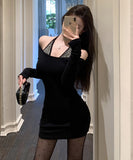 Lady's coco ミニドレス キャバドレス セクシー  ギャザー Vネック 細見え フェミニンドレス 長袖ワンピース デート クラブ LW2-XKDD435B-8659-Oct15