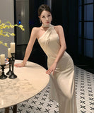 Lady's coco ロングドレス キャバドレス セクシー サテン ワンショルダー  エレガント 気質アップ 二次会 披露宴 上品 LW2-XHY5229