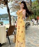 ロングドレスマーメイドドレス花柄フリル谷間見せセクシー同伴エレガント気質着痩せ WQ2-XHY911579