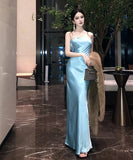 ロングドレス セクシー ベアトップサテン スリムフィット バックレス パーティー イブニング向け JC2-CD3-260-80360580