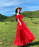 【2色】ロングドレス セクシー フェミニン 華やか フリルオフショルダー ウエストシェイプ 大きなフレアスカート 上品シルエット パーティー JC2-CD1-119-99260700