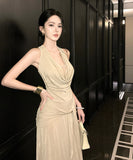 ロングドレス キャバドレス セクシー 名媛風 ホルターネック レース切り替え ドレープネック バックレス リボンタイ タイトシルエット キラキラ パーティー JC2-CD3-245-90660680