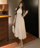 ロングドレス エレガント パールカラー フレンチスタイル ハイウエスト Aライン フレア パーティー デート 結婚式のお呼ばれ JC2-LQE1201HF350