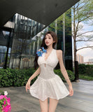 【2色】ミニドレスAラインホルターネックバックレスドレス着痩せ気質女子力パーティー WQ2-XKD-D355-6809-Mar16