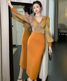 2色 手作り 膝丈ドレス 高品質 宴会 チュール Ｖネック 高級感 おしゃれ YH2-JY70253