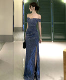 Lady's coco ロングドレス キャバドレス セクシー オフショルダー スパンコール スリットドレス 誕生日会 結婚式 二次会 LW2-XHY917022