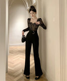 レース  ワイドパンツ オールインワン 谷間魅せ  セクシー 披露宴 二次会 XH2-ZRD885318DXH245