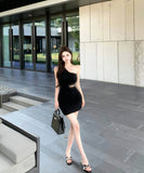 ミニドレスワンーショルダーキャバドレスレースセクシーウエストカードナイトクラブパーティー肌見せ WQ2-ZED882533DXH437A