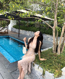 2色】膝丈ドレスエレガントレースセクシー気質タイトドレス谷間見せ韓国っぽおしゃれ WQ2-MXX2098