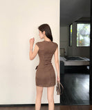 ミニドレスチック柄タイトドレスエレガント気質通勤おしゃれ韓国っぽ個性感 WQ2-ZED889927GT347