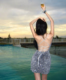 Lady's coco ミニドレス キャバドレス セクシー スパンコール キャミドレス バックリボン パーティー デート LW2-CD3-141-26120450