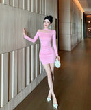 Lady's coco ミニドレス キャバドレス セクシー デザイン オフショルダー ウエストマーク ドレープ タイトスカート ペンシルライン  デート LW2-ZED888881DXH348B