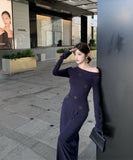 【2点セット】 ロングドレス キャバドレス セクシー セットアップ フレンチスタイル ドレープネック 上品 スリムフィット ミディスカート  LW2-ZED883415DXH502