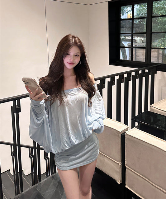 Lady's coco ミニドレス キャバドレス セクシー オフショルダー 背中あき 長袖タイト ウエストマーク 細見え  デート LW2-CD5-109-85010450