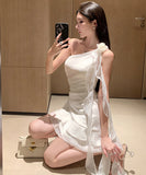 ミニドレス ワンショルダー シフォンワンピース ウエストマーク ティアードドレス KS2-CD1-119-95790620