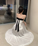 ロングドレスベアトップマーメイドドレスセクシーリボン高級感エレガント宴会パーティー WQ2-XKD-D318A-6271-Mar8