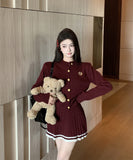 【3色】2点セット ミニドレス キャバドレス セクシー 大人可愛い ニットカーディガン＋ハイウエストプリーツスカート セットアップ  お出かけ デート 出勤 LW2-OYF2585