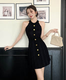 【2色】ニットドレスミニドレスホルターネックAラインエレガントセレブ風大人可愛い同伴 WQ2-ZED883111GT510B