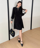 【ロング＆ミニ】ヘップバーン風 ベロアドレス ビジュー 上品 デート 女子会 LW2-DD6026