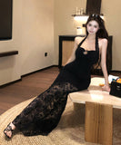 ロングドレスホルターネックセクシーレース谷間見せバックレスドレスパーティー宴会キャバドレス WQ2-XKD-D529-6753-Mar7