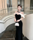 【2色】 ロングドレス キャバドレス セクシー ベロア マーメイドドレス ビジュー 仕上げ ウエストシェイプ シルエット 二次会 パーティー 披露宴 上品 LW2-OYF8731