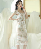 【2色】ミニドレス ひざ丈ドレス 花柄 セレブ風 宴会 おしゃれ 高級感 YH2-ZED885869A71