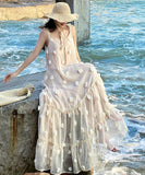 ロングドレスサンドレス着痩せ気質旅行ビーチ海フリル花柄体型カバーエレガント WQ2-CD6-601-82210600