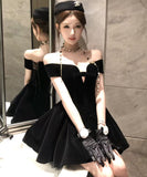 Lady's coco ミニドレス キャバドレス セクシー オフショルダー×リボン付きドレス  ウエストマーク   上品エレガント パーティー デート LW2-DD5938