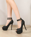 【3色】ハイヒール  キラキラ 厚底ピープトゥ  ブライダルシューズ　結婚式・パーティー・ステージ用 LW5-XL916-3