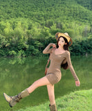 ミニドレス ショートドレス Vネック ニットワンピース  ボディコン 上品 お出かけ デート LW2-CD3-141-51010580