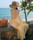 ロングドレスサンドレス着痩せ気質花柄旅行SNS話題ビーチ海バックレスドレスセクシー大人可愛い WQ2-CD6-141-92380650