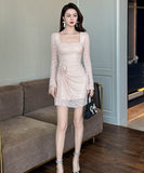 手作りドレスミニドレスレース高級感非対称セクシー宴会パーティー気質 WQ2-JY11469