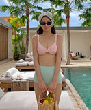 水着ビキニハイウエストチック柄セクシーモノキニタンキニビーチ海温泉SNS話題着痩せ体型カバー WQ7-FH-qing003