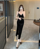 【2色】ロングドレス キャバドレス セクシー  ベロア  タイト ロング丈 パーティー LW2-DD5842