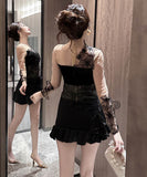 手作りドレスミニドレスキャバドレスレースフリルセクシーエレガントパーティー宴会高級感 WQ2-JY91521