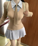 【秋新作】ミニドレス キャバドレス プレッピースタイル  ウエストマーク プリーツスカート 大人可愛い デート LW2-XKDD335A-3139-Sep21