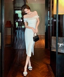 膝丈ドレス キャバドレス ワンショルダー 気質 エレガント 着痩せ おしゃれ YH2-DD6461