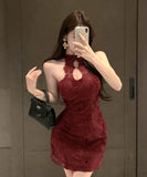 キャバドレスミニドレスレースホルターネックセクシー谷間見せキャバクラpartyナイトクラブ WQ2-ZED882510DXH437A