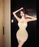 【3色】キャバドレスミニドレスホルターネックチュール谷間見せセクシーナイトクラブパーティーキャバクラ WQ2-DD4466