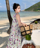 ロングドレスサンドレス花柄ホルターネックセクシー着痩せ気質ビーチ海旅行SNS話題 WQ2-XHY918009