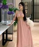 ロングドレスホルターネックセクシーエレガントバックレスドレスエレガント刺繍セレブ風同伴 WQ2-XHY911095