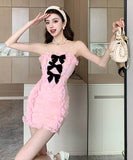 ミニドレスキャバドレスベアトップセクシーリボンフリルイベントナイトクラブ大人可愛い指名誕生日パーティー WQ2-ZED883668GT510