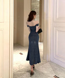 ロングドレスナイトドレスオフショルダーキラキラスリートセクシーセレブ風パーティー宴会演奏会誕生日イベント WQ2-ZED881245DXH348B