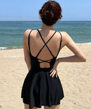 【2色】水着ワンピAライン着痩せ気質体型カバーバックレス温泉ビーチ海旅行ビキニ水着モノキニ WQ7-KSD0421