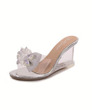 4色 透明 ピカピカ スリッパ リボン 脚長効果 透明感 ハイヒール WQ5-JJMX1098-115