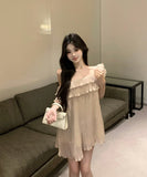 ミニドレス着痩せ気質ワンーショルダーセクシーエレガントフリル WQ2-MXX2543