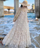 ロングドレスサンドレス着痩せ気質旅行ビーチ海フリル花柄体型カバーエレガント WQ2-CD6-601-82210600