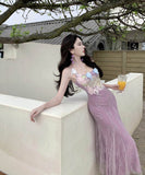 ロングドレスタイトドレスレースフラワーマーメイドドレスセクシーエレガント韓国っぽキャミワンピ WQ2-CD6-157-81570780