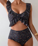 【3色】水着ビキニモノキニ花柄タンキニ体型カバー着痩せ気質エレガントビーチ海温泉 WQ7-ZY-1771